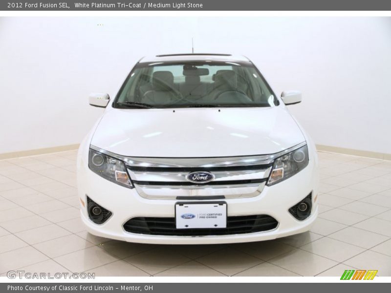 White Platinum Tri-Coat / Medium Light Stone 2012 Ford Fusion SEL