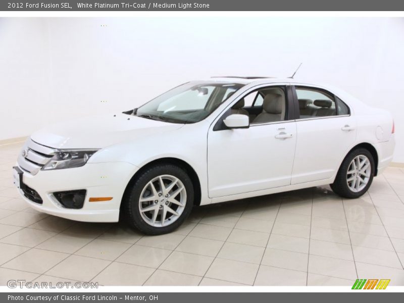 White Platinum Tri-Coat / Medium Light Stone 2012 Ford Fusion SEL