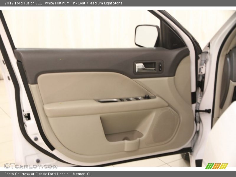 White Platinum Tri-Coat / Medium Light Stone 2012 Ford Fusion SEL