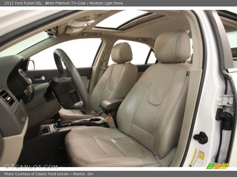 White Platinum Tri-Coat / Medium Light Stone 2012 Ford Fusion SEL