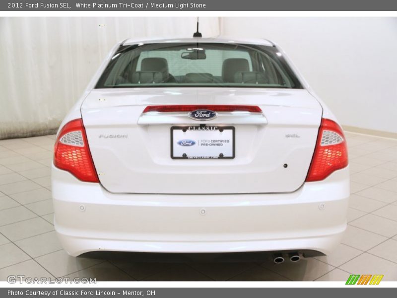 White Platinum Tri-Coat / Medium Light Stone 2012 Ford Fusion SEL