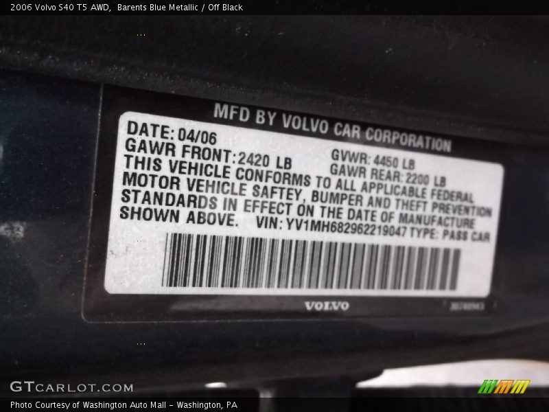 Barents Blue Metallic / Off Black 2006 Volvo S40 T5 AWD