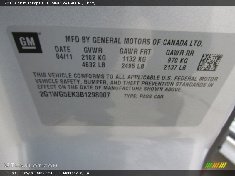 Silver Ice Metallic / Ebony 2011 Chevrolet Impala LT