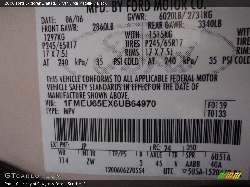 Silver Birch Metallic / Black 2006 Ford Explorer Limited