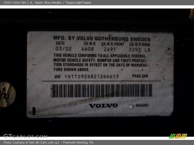 Nautic Blue Metallic / Taupe/LightTaupe 2002 Volvo S80 2.9