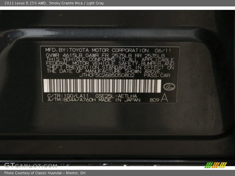 Smoky Granite Mica / Light Gray 2011 Lexus IS 250 AWD