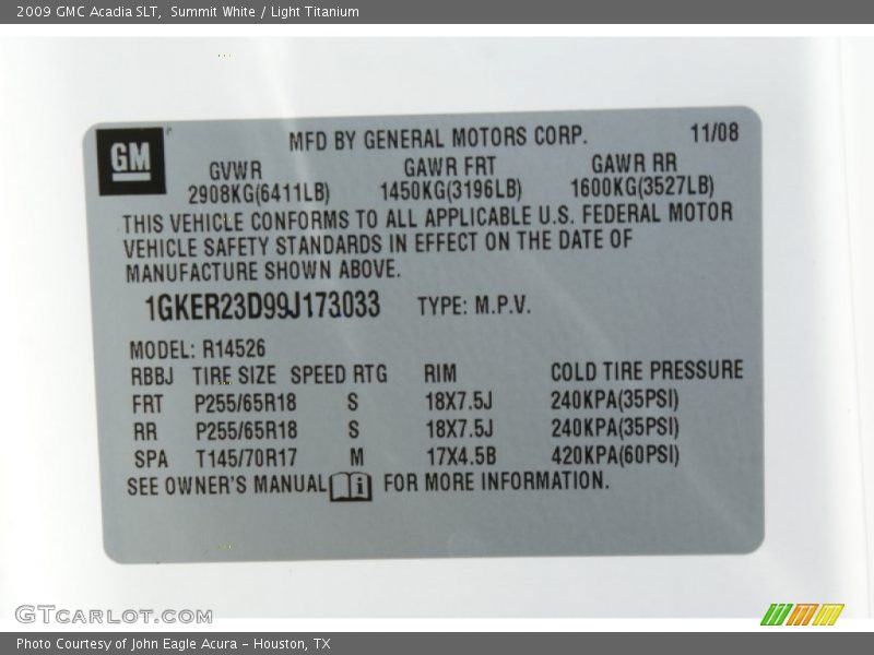 Summit White / Light Titanium 2009 GMC Acadia SLT