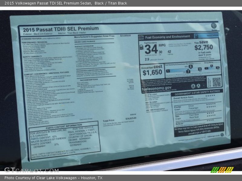 Black / Titan Black 2015 Volkswagen Passat TDI SEL Premium Sedan