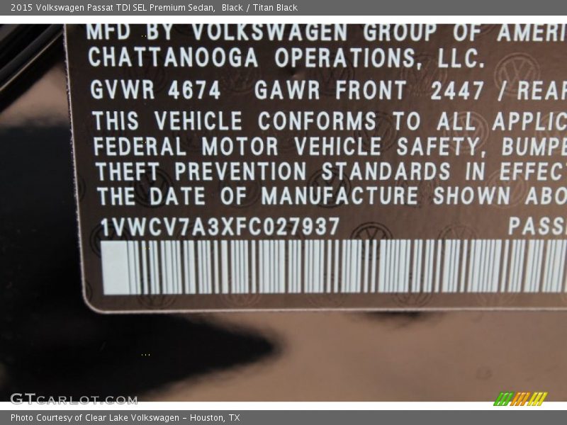 Black / Titan Black 2015 Volkswagen Passat TDI SEL Premium Sedan