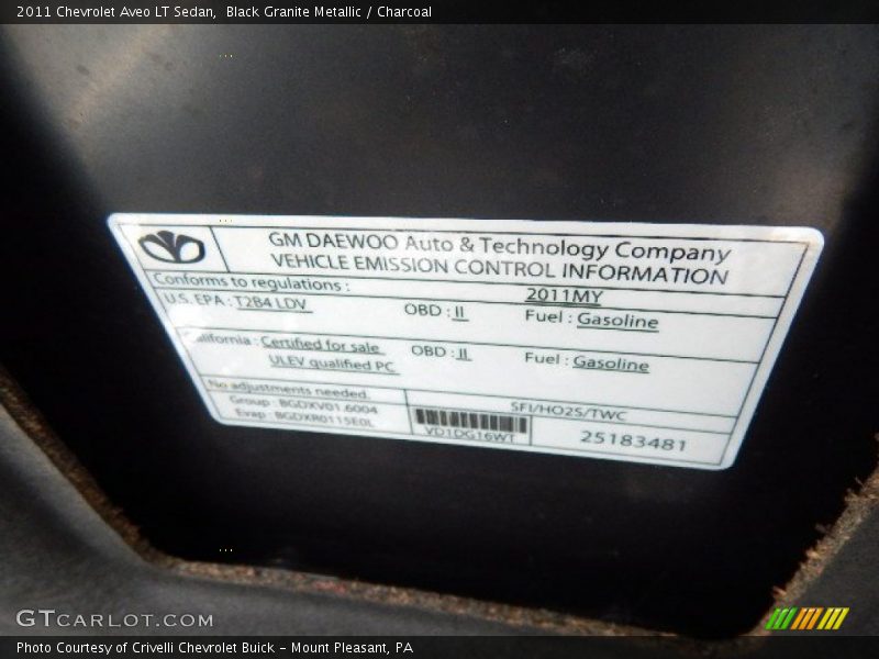 Black Granite Metallic / Charcoal 2011 Chevrolet Aveo LT Sedan