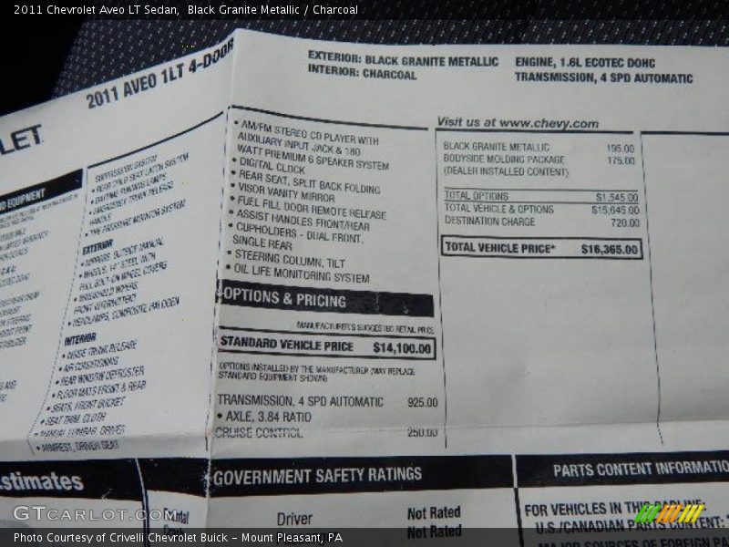 Black Granite Metallic / Charcoal 2011 Chevrolet Aveo LT Sedan