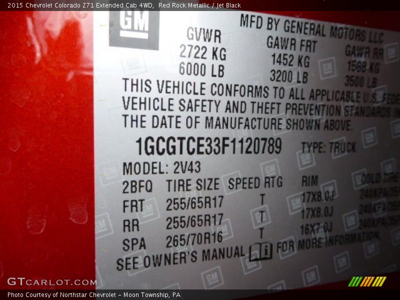 Red Rock Metallic / Jet Black 2015 Chevrolet Colorado Z71 Extended Cab 4WD