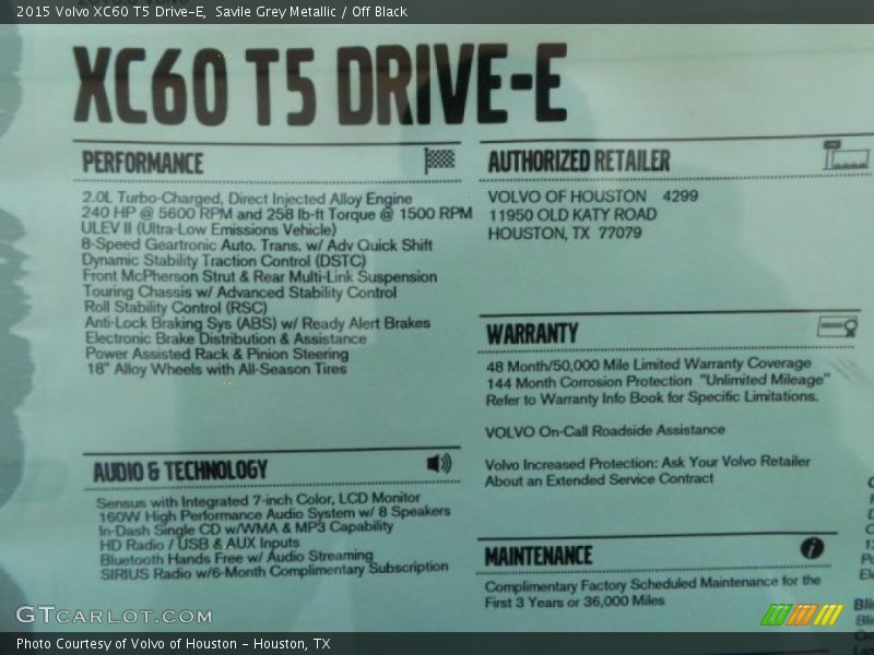 Savile Grey Metallic / Off Black 2015 Volvo XC60 T5 Drive-E