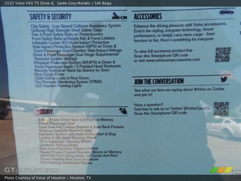  2015 V60 T5 Drive-E Window Sticker