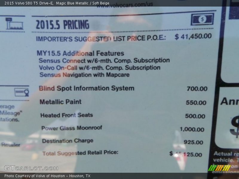 Magic Blue Metallic / Soft Beige 2015 Volvo S80 T5 Drive-E