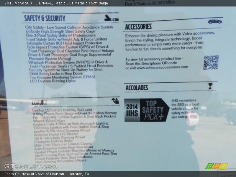 Magic Blue Metallic / Soft Beige 2015 Volvo S80 T5 Drive-E
