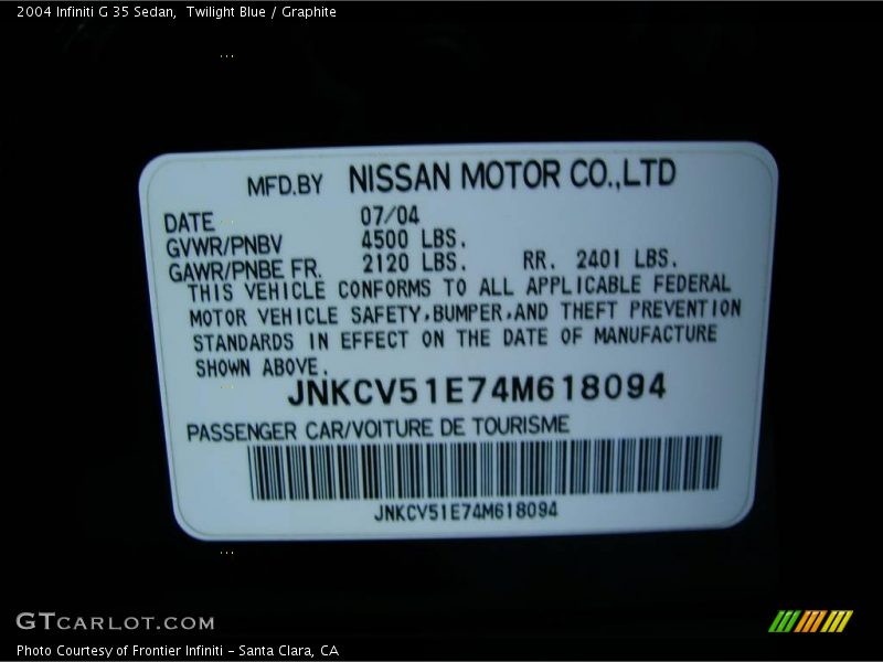 Twilight Blue / Graphite 2004 Infiniti G 35 Sedan