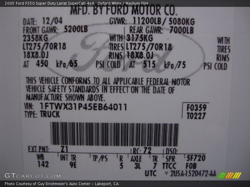 Oxford White / Medium Flint 2005 Ford F350 Super Duty Lariat SuperCab 4x4