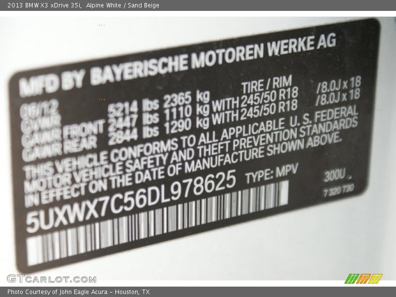 Alpine White / Sand Beige 2013 BMW X3 xDrive 35i