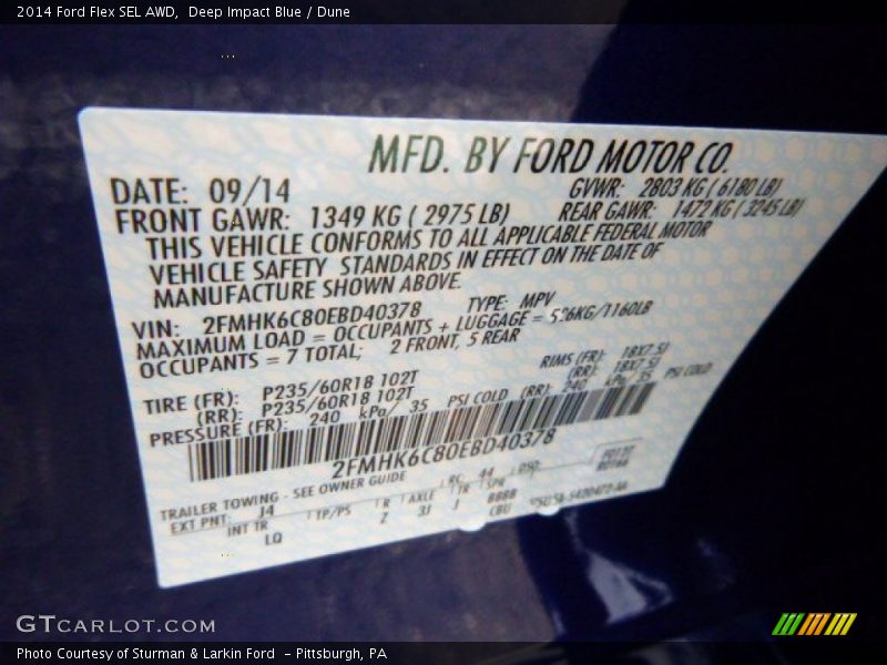Deep Impact Blue / Dune 2014 Ford Flex SEL AWD