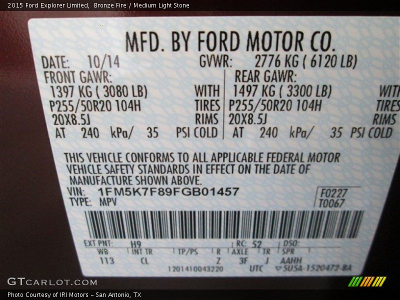 Bronze Fire / Medium Light Stone 2015 Ford Explorer Limited