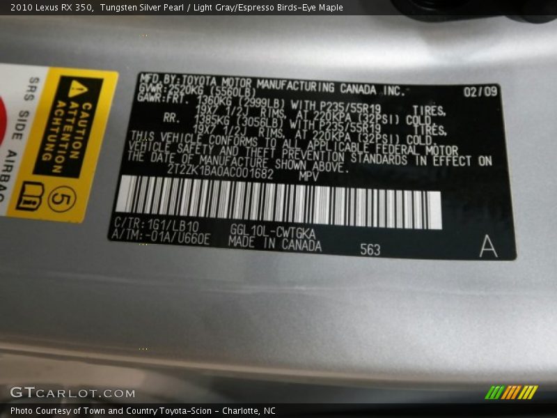 Tungsten Silver Pearl / Light Gray/Espresso Birds-Eye Maple 2010 Lexus RX 350