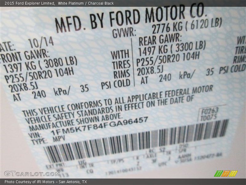 White Platinum / Charcoal Black 2015 Ford Explorer Limited