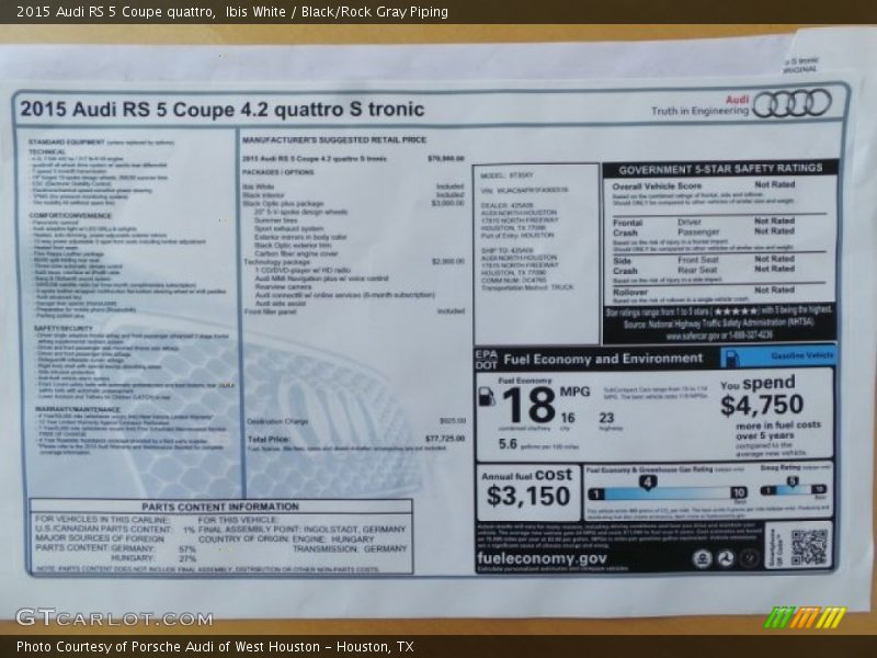  2015 RS 5 Coupe quattro Window Sticker