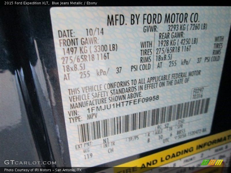 Blue Jeans Metallic / Ebony 2015 Ford Expedition XLT