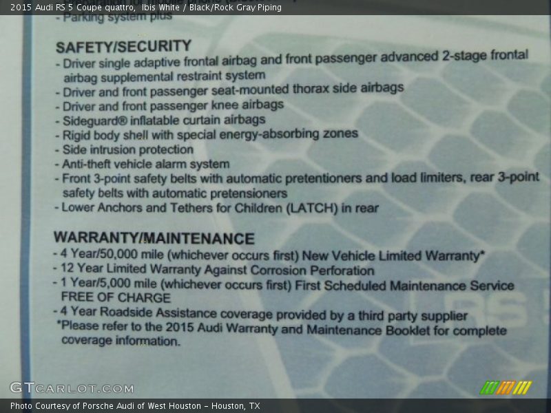  2015 RS 5 Coupe quattro Window Sticker