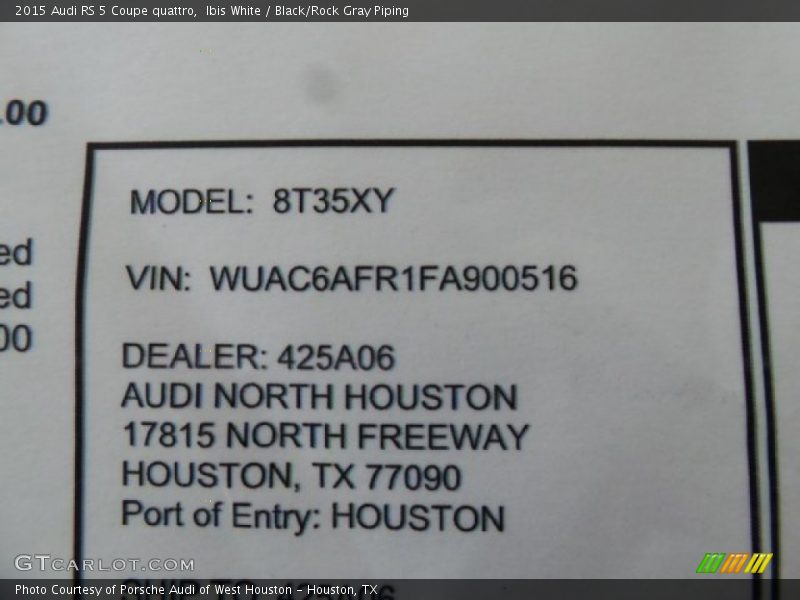 Ibis White / Black/Rock Gray Piping 2015 Audi RS 5 Coupe quattro