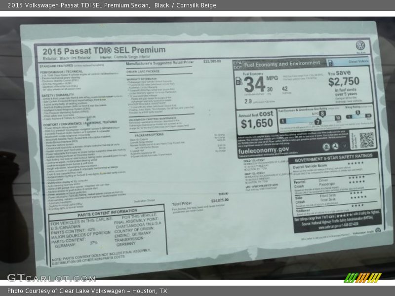 Black / Cornsilk Beige 2015 Volkswagen Passat TDI SEL Premium Sedan