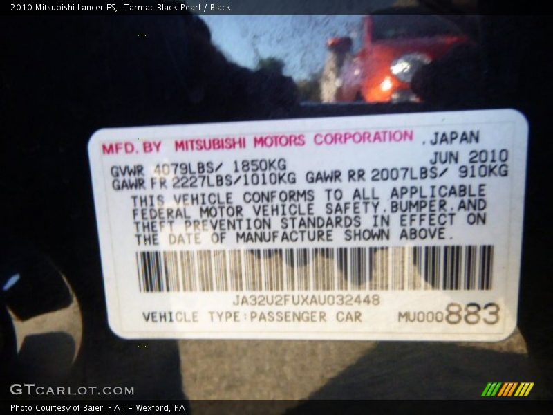 Tarmac Black Pearl / Black 2010 Mitsubishi Lancer ES