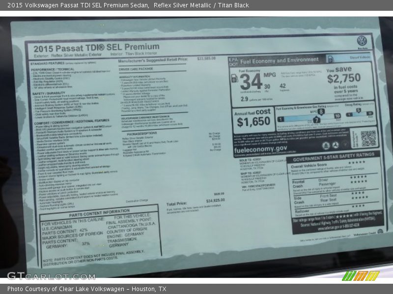 Reflex Silver Metallic / Titan Black 2015 Volkswagen Passat TDI SEL Premium Sedan