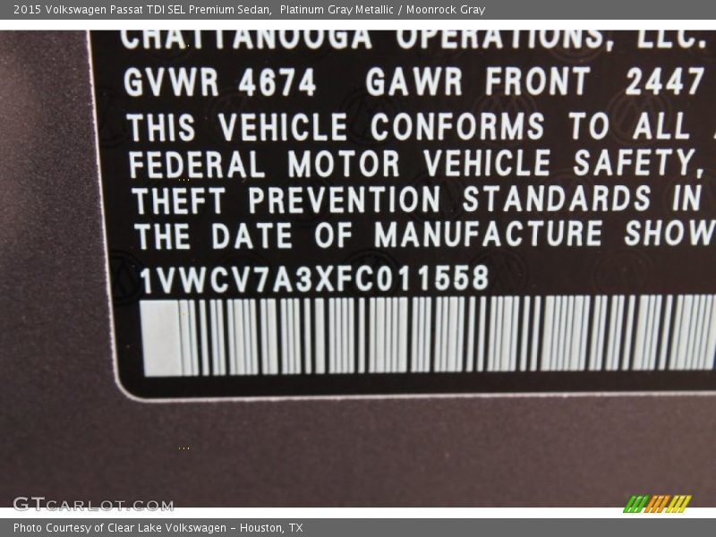 Platinum Gray Metallic / Moonrock Gray 2015 Volkswagen Passat TDI SEL Premium Sedan