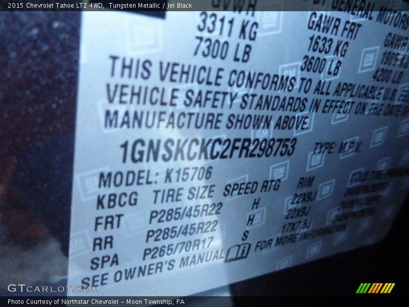 Tungsten Metallic / Jet Black 2015 Chevrolet Tahoe LTZ 4WD