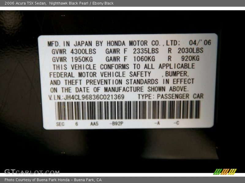 Nighthawk Black Pearl / Ebony Black 2006 Acura TSX Sedan