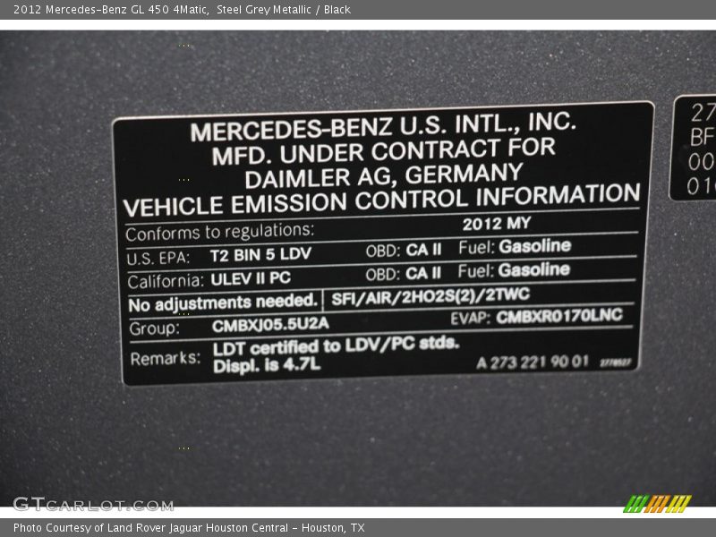 Steel Grey Metallic / Black 2012 Mercedes-Benz GL 450 4Matic