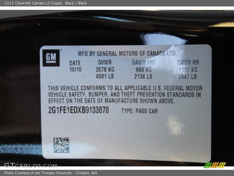 Black / Black 2011 Chevrolet Camaro LS Coupe
