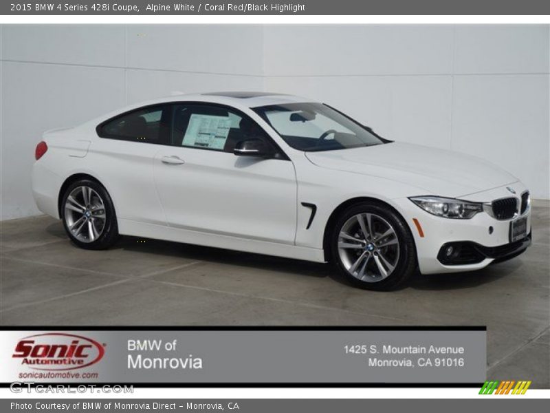 Alpine White / Coral Red/Black Highlight 2015 BMW 4 Series 428i Coupe