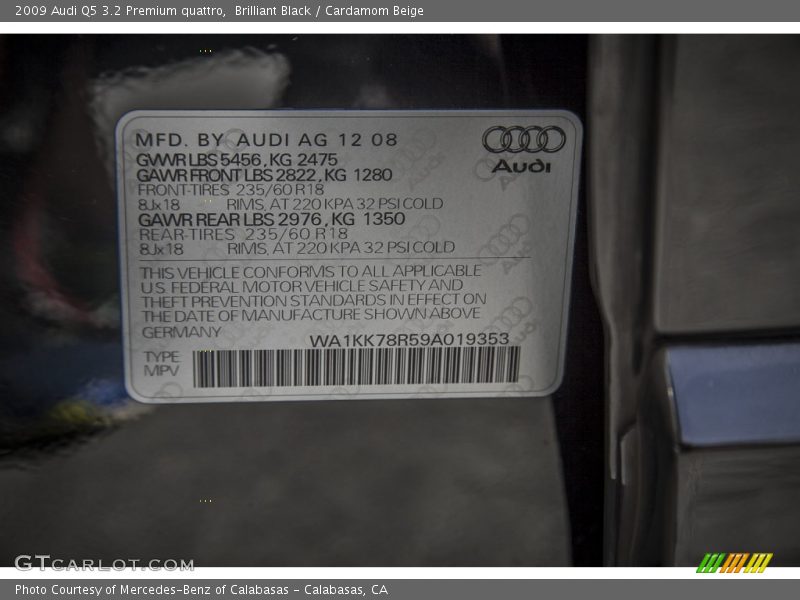 Brilliant Black / Cardamom Beige 2009 Audi Q5 3.2 Premium quattro