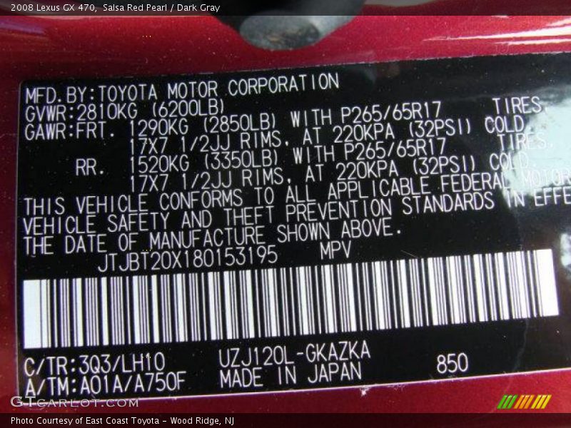 Salsa Red Pearl / Dark Gray 2008 Lexus GX 470