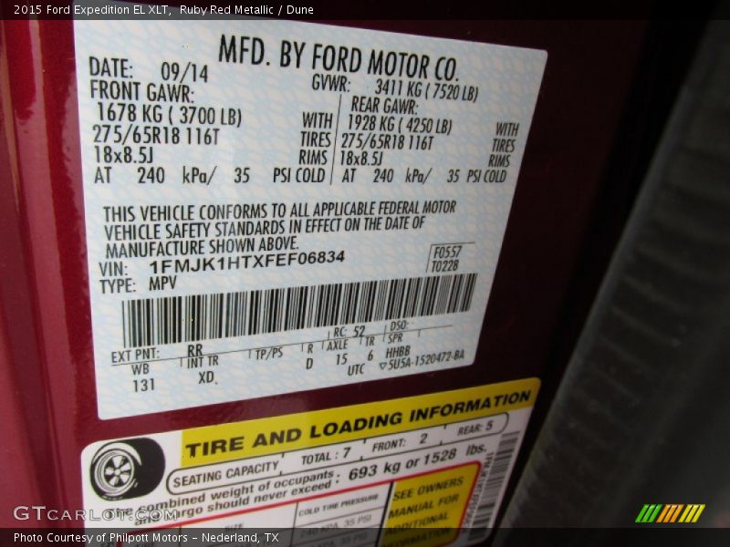 2015 Expedition EL XLT Ruby Red Metallic Color Code RR
