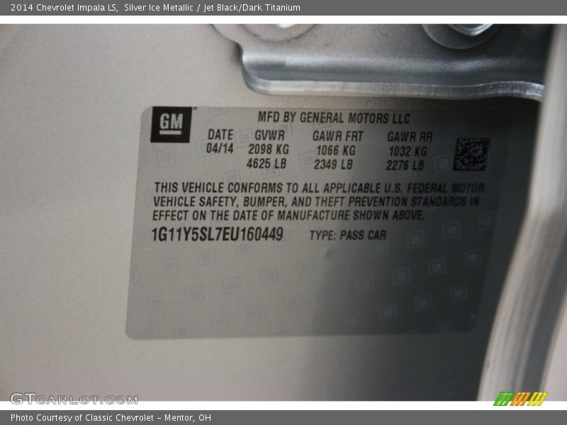 Silver Ice Metallic / Jet Black/Dark Titanium 2014 Chevrolet Impala LS