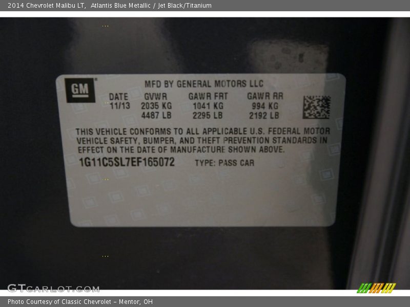 Atlantis Blue Metallic / Jet Black/Titanium 2014 Chevrolet Malibu LT