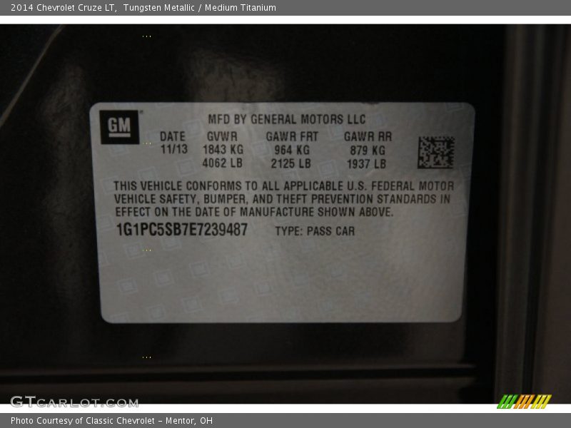Tungsten Metallic / Medium Titanium 2014 Chevrolet Cruze LT