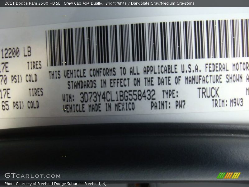 Bright White / Dark Slate Gray/Medium Graystone 2011 Dodge Ram 3500 HD SLT Crew Cab 4x4 Dually