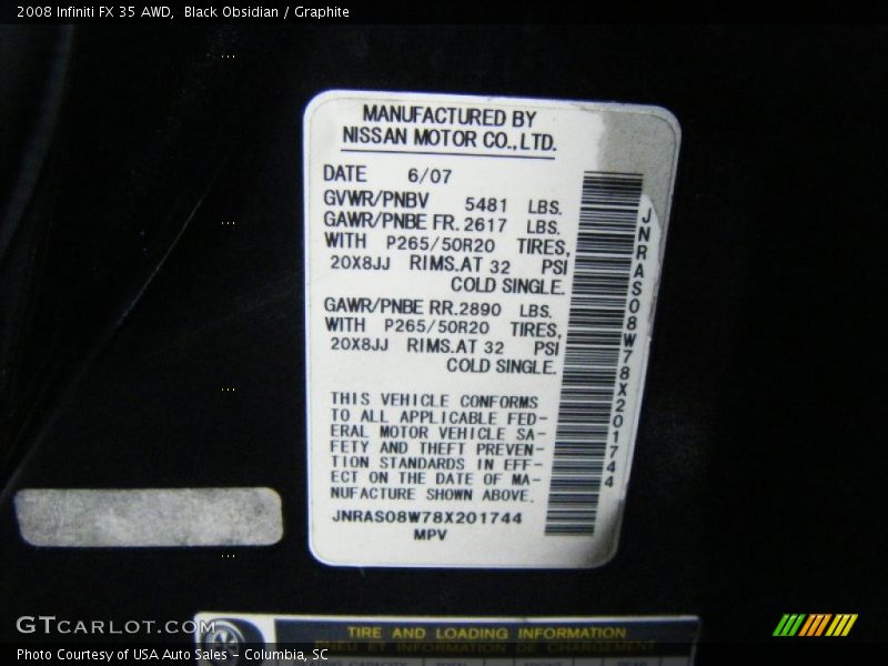 Black Obsidian / Graphite 2008 Infiniti FX 35 AWD