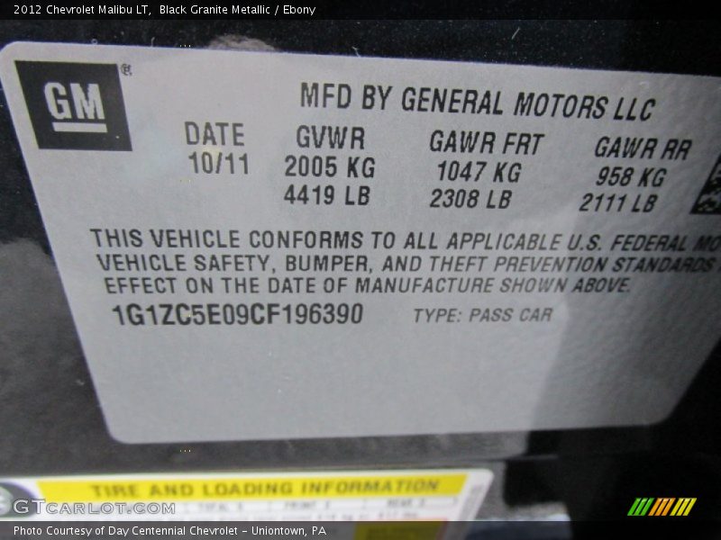 Black Granite Metallic / Ebony 2012 Chevrolet Malibu LT