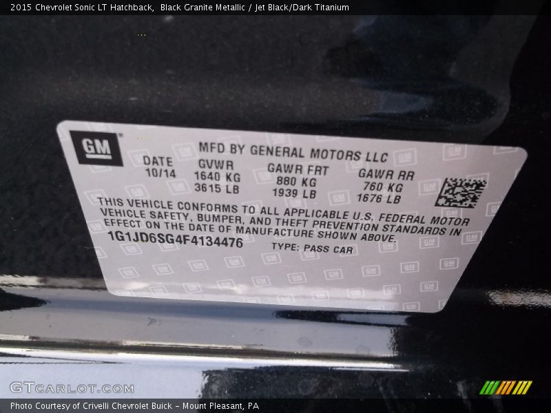 Black Granite Metallic / Jet Black/Dark Titanium 2015 Chevrolet Sonic LT Hatchback